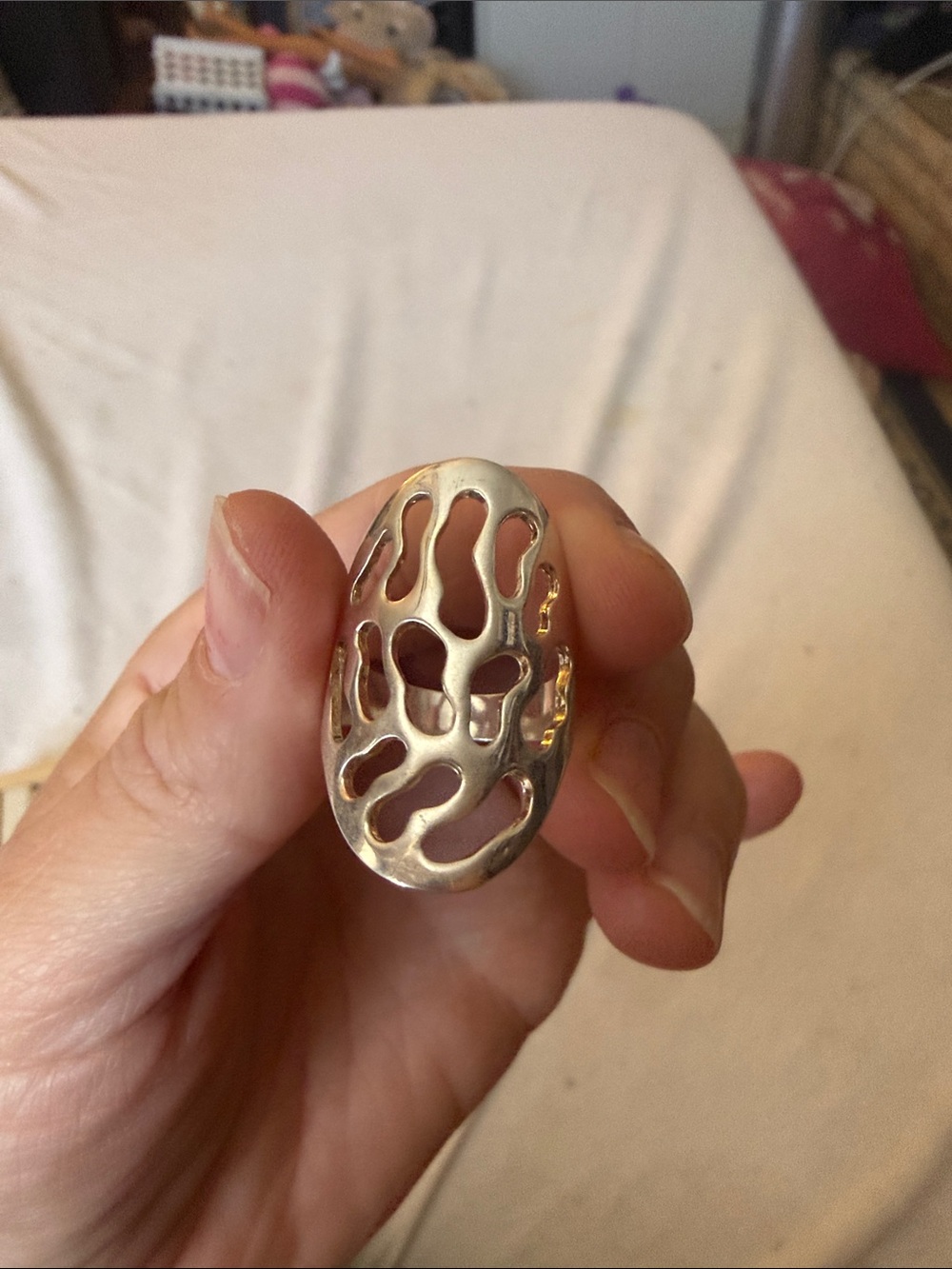 Silver Openwork Oval Statement Ring - Women Jewelry